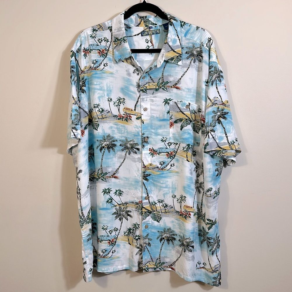 Campia Men Rayon Print Hawaiian Beach Palm Tree Vacation Shirt Big and Tall XXL